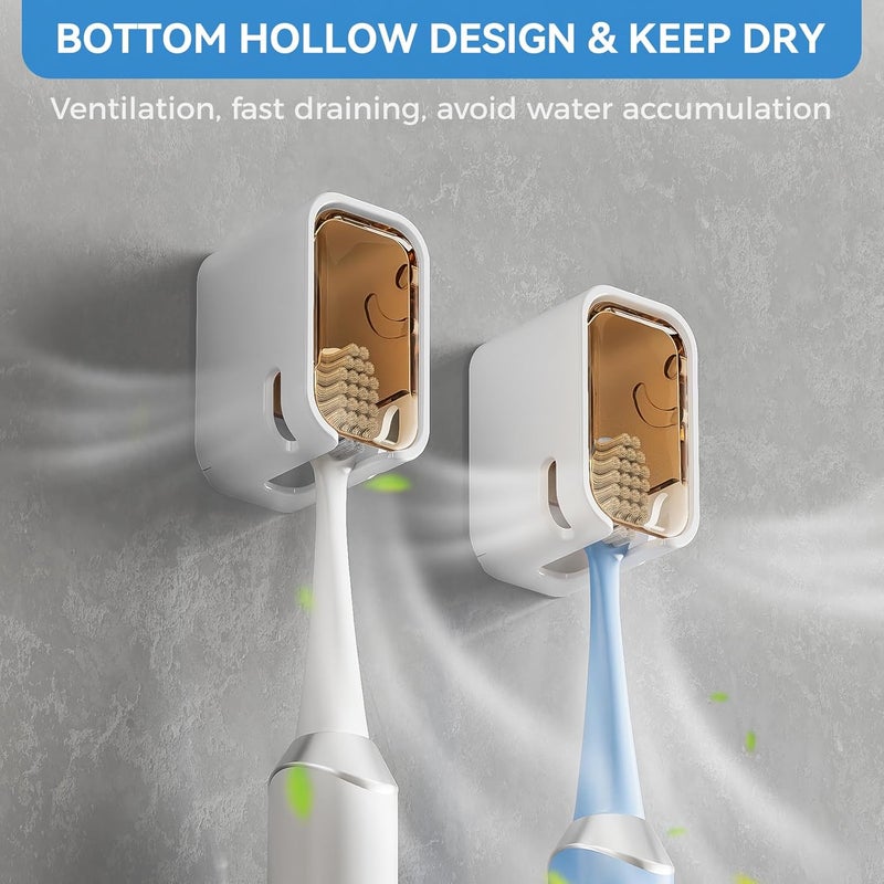 MOPMS Toothbrush Holders for Bathroom【Innovation Single Slot Design】 2PCS Toothbrush Holder Wall Mounted with Cover for Shower, Single Toothbrush Dispenser Storage Organizer for Family & Travel - Image 4